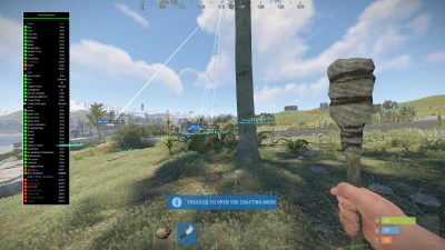 Rust outdoor view with an on-screen settings panel.